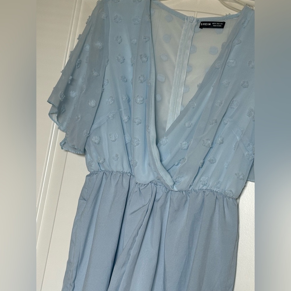 Light Blue Textured Dot Romper